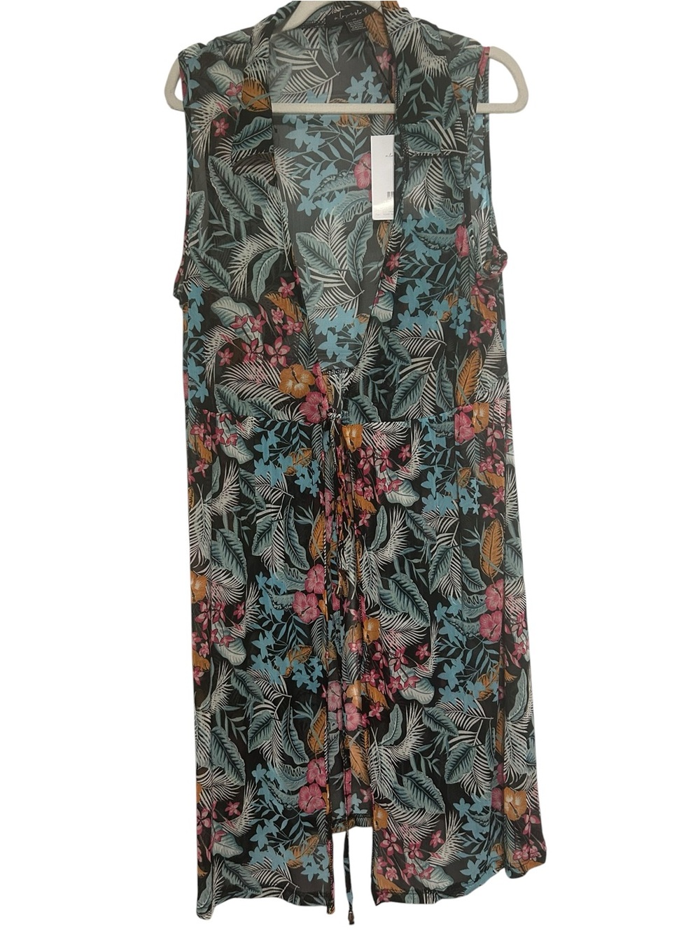 Title: A Love Story Tropical Floral Sleeveless Kimono Swim Cover-Up Duster 2X